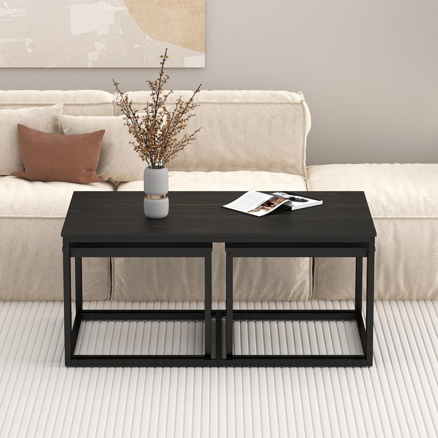 Nesting Coffee Tables,3 Piece Living Room Coffee Table,Industrial Rectangular Coffee Table Set,End Table Side Tables for Living Room Bedroom(Black)