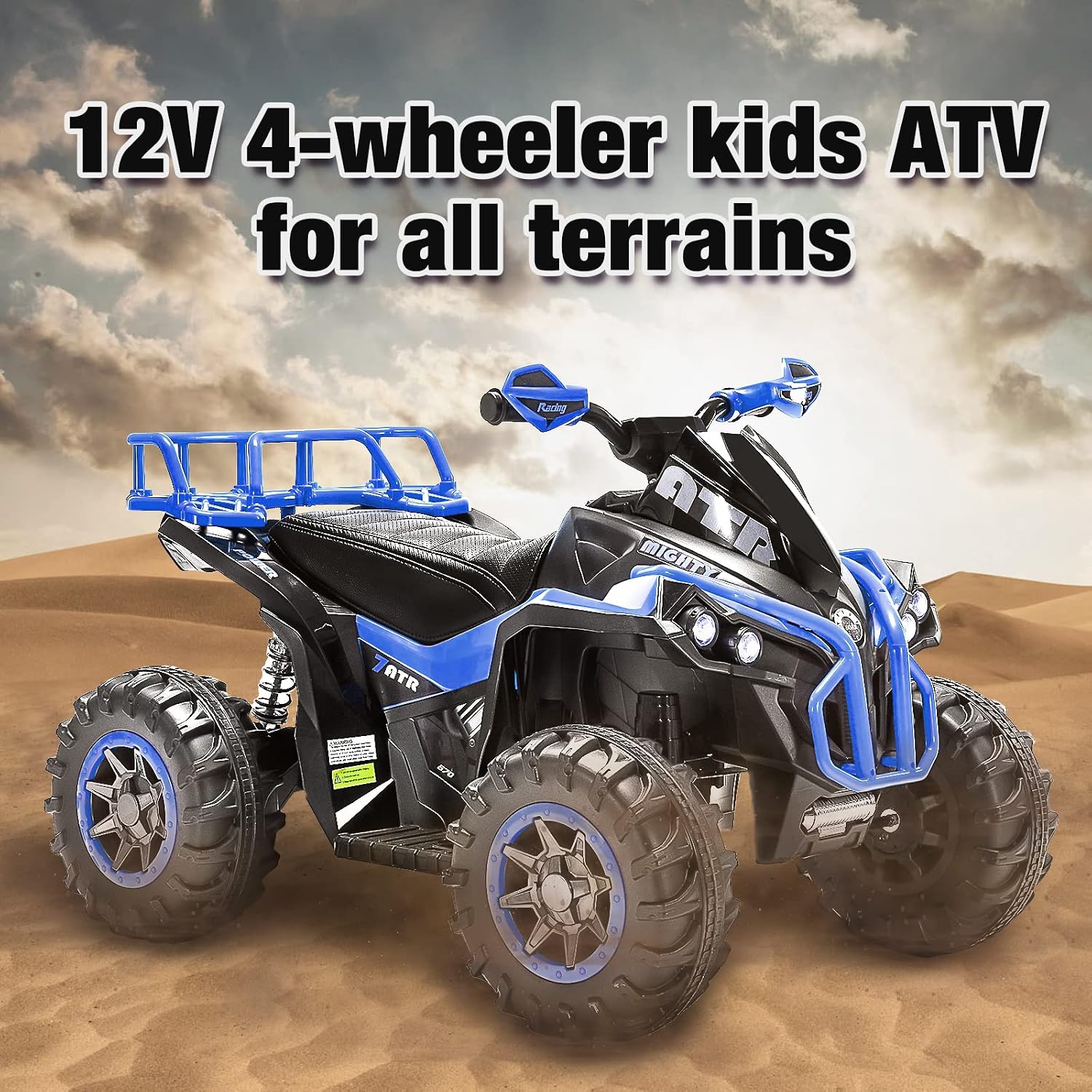 Soar Four Wheeler for Kids – Electric Toddler ATV 4 Wheeler for Ages 3–6, 12V Ride On Quad with LED Lights, Music, High/Low Speed, USB/TF, Treaded Tires, Blue
