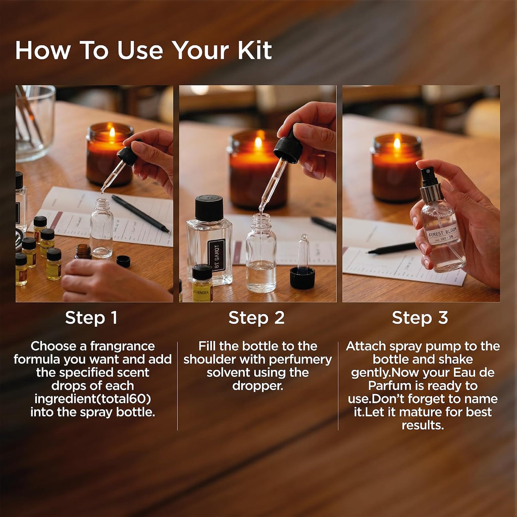 Deux Perfume Making Kit - Make Your Own Perfume Kit for Women & Men with 30 Aromatic Ingredients, Spray Bottles, Droppers & 6 Recipes, Unisex Scents with Fresh, Amber, Floral, Musk Notes