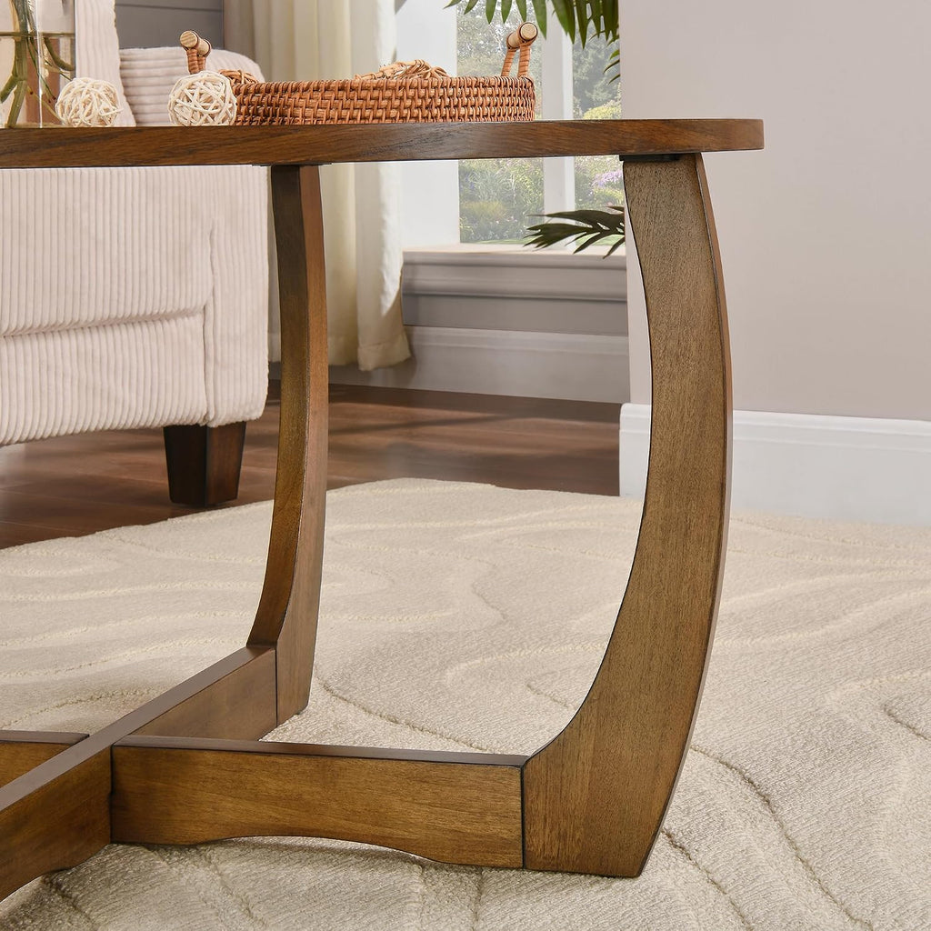 LEEMTORIG Round Wood Coffee Table, Mid Century Modern Round Walnut Coffee Tables for Living Room, 33.5' Dia. Circle Drum Coffee Table with Cross Legs, Easy Assembly, Brown Walnut KFZ-3223