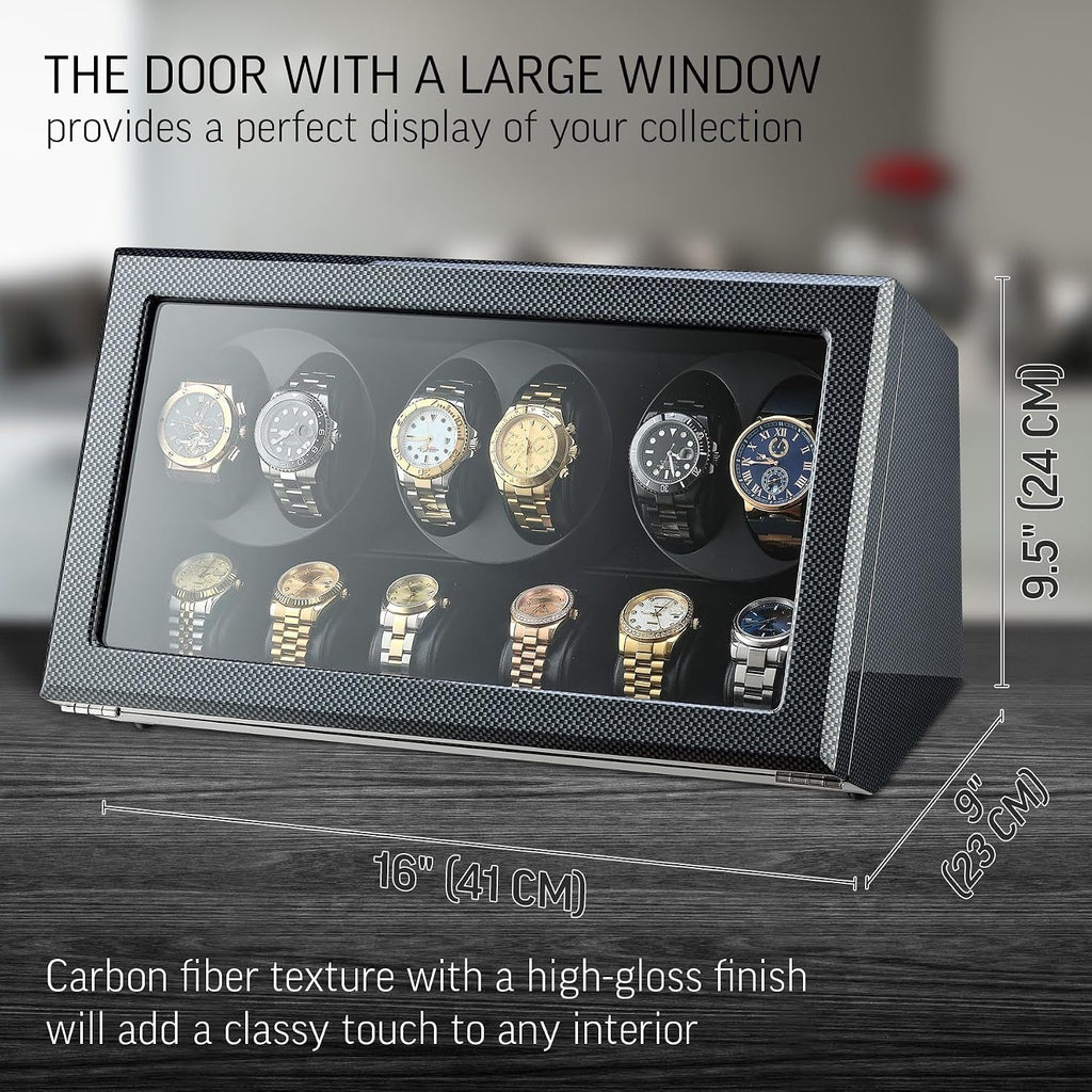 TIMECUBE Watch Winder with 6 Storage Slots, LED Light and Automatic Motor-Stop Option