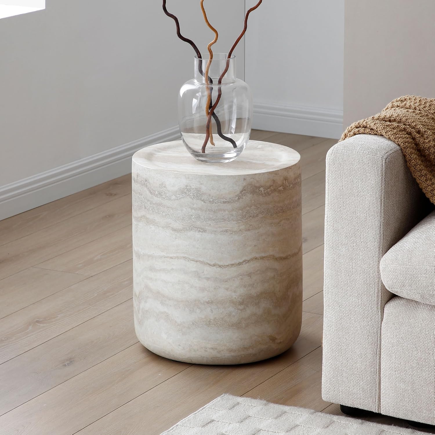 WILLIAMSPACE 15.74' Round End Table with Mars Pattern for Living Room, Modern Drum Circle Faux Marble Side Table, Fiberglass Stone Sofa Table for Apartment, No Need Assembly (Mars Pattern)