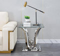 Modern Glass End Table Small Side Table with Silver Gorgeous Stainless Steel Base Square Glass Nightstand End Table Small Bedside Table Couch Sofa Table for Living Room Bedroom