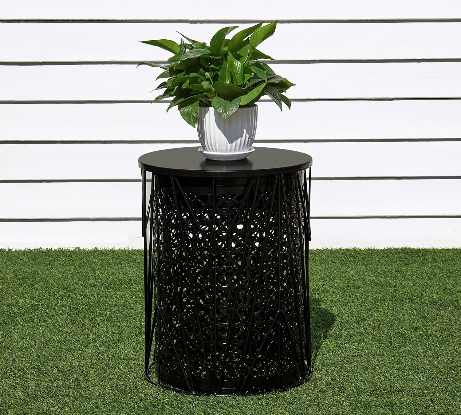 HFHOME Set of 3 Heavy-Duty Round End Table, Side Table, Coffee Table for Indoor Multifunctional Use, Outdoor Decorative Garden Stool Plant Stand-Black