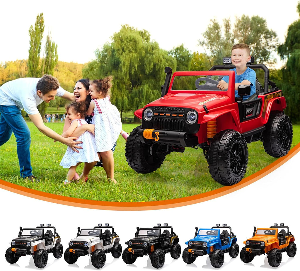 GarveeLife 24V Ride On Car for Kids, 2 Seater Electric Truck with Remote Control, 4x45W Powerful Engine, Battery Powered Ride On Toys for Kids, 4WD/2WD Switchable, Led Headlight & Music Player, Red