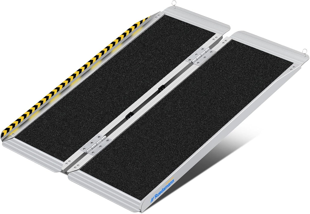 Ruedamann 4 FT Wheelchair Ramp, 30.3'' Wide Portable Ramps for Wheelchairs for Home, Non-Slip Aluminum Ramps with Handle, 600 LBS Capacity Wheelchair Ramps for Home Steps, Doorways, Door Entry, Stairs