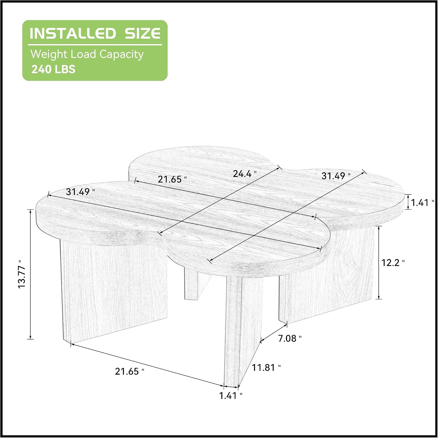 Modern Nesting Coffee Table Set of 2, Natural Wooden Coffee Table for Living Room, Small Center Table End Table Sets with Rustic Wood Grain for Bedroom Office Cafe Oka 31.5' W x13.77 H