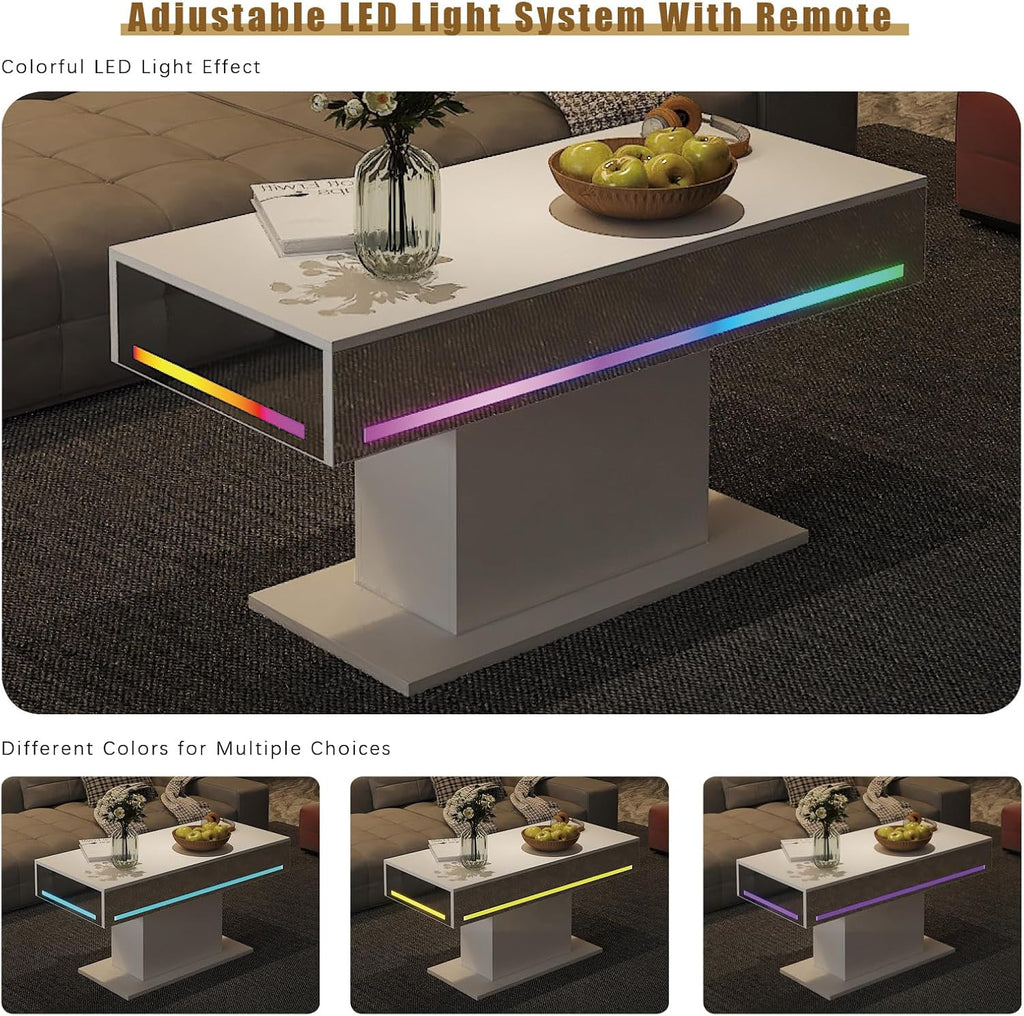 HedoAjim Led Coffee Table for Living Room, Living Room Table Rectangular Center Table, Modern Wooden Coffee Tables with 16 Colors LED Lights for Dining Reception Room