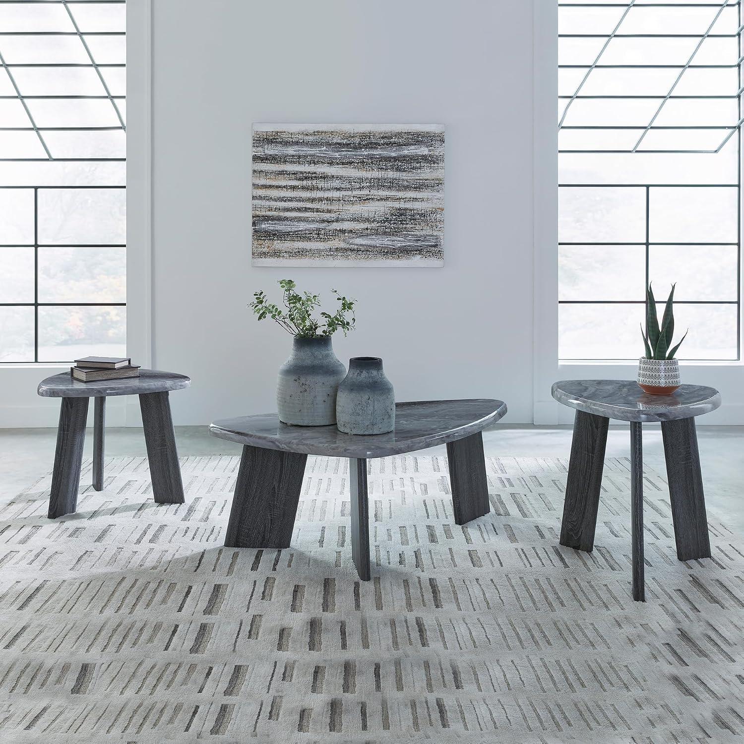 Signature Design by Ashley Bluebond Contemporary Table Set for Living Room, Set of 3, Gray
