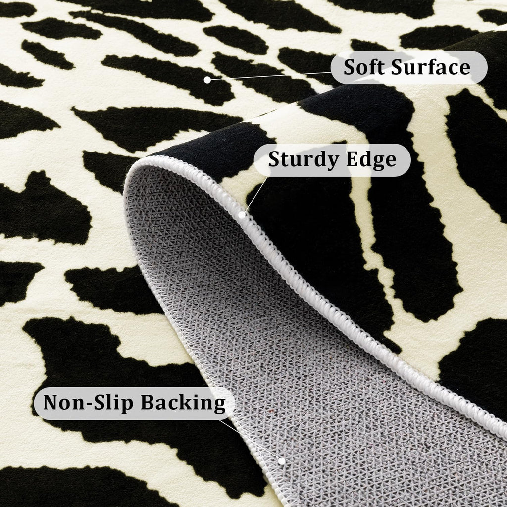 YIHOUSE Leopard Rug for Living Room, Black and White Cute Cheetah Print Rug Modern Washable Animal Printed Rugs for Bedroom, Girls Boys Dorm Room Nursery Room, Playroom, 8x10