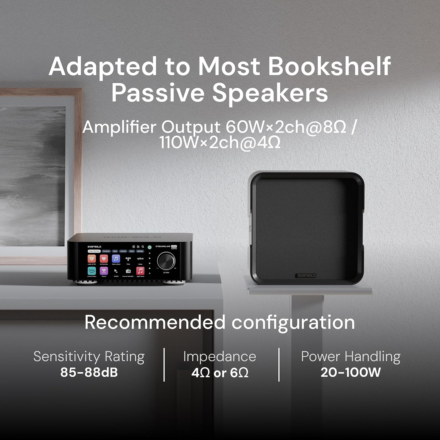 Eversolo Play | Music Streamer with DAC & Amplifier 60W×2ch(8Ω) / 110W×2ch(4Ω) | 5.5' LCD Touchscreen, Support Room Correction & Multi Room System, Stream Qobuz, Tidal&More | Black (CD Edition)