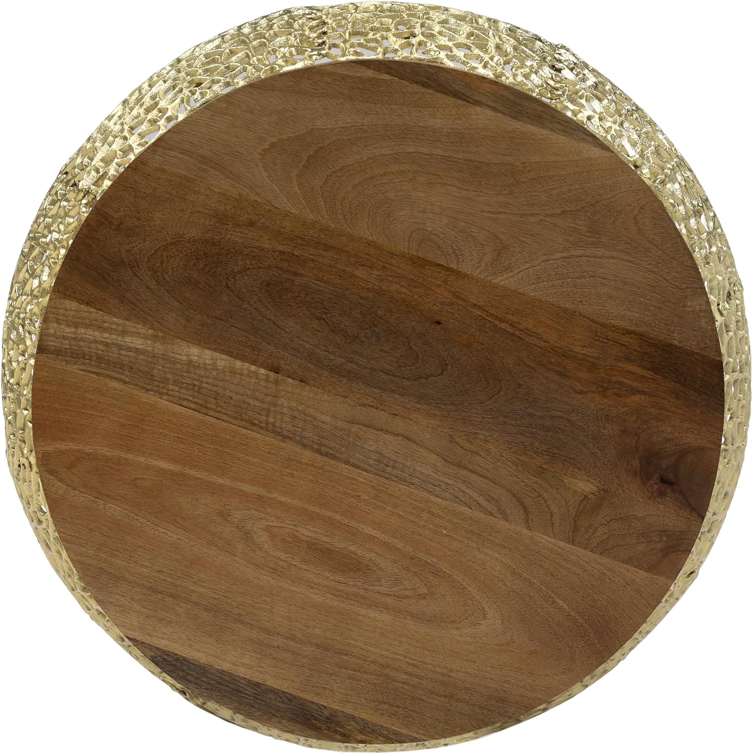 Christopher Knight Home Helast Aluminium Coffee Table with Round Mango Wooden Top, 27.5'' W Modern Indoor Accent Table for Living Room Bedroom Home Office, Abstract Hollow Frame, Gold