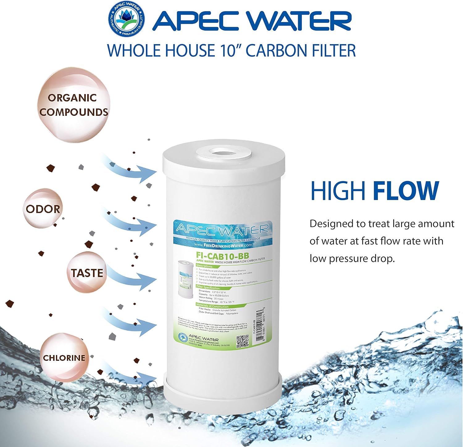 APEC Water Systems 10' Whole House High Flow GAC Carbon Replacement Water Filter (FI-CAB10-BB) (Pack of 2)
