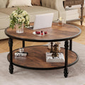 GarveeHome Round Coffee Table 2-Tier Wood Coffee Table with Storage Shelf Brown Circle Center Table Living Room