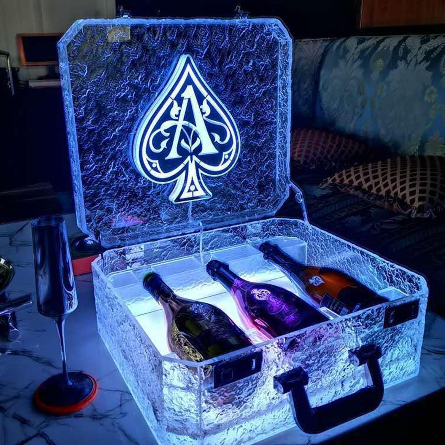 FADALE 3 Bottles Rechargeable LED Ace of Spade Glorifier Box, Champagne Bottle Carrier Case for Night Club Party Lounge Bar