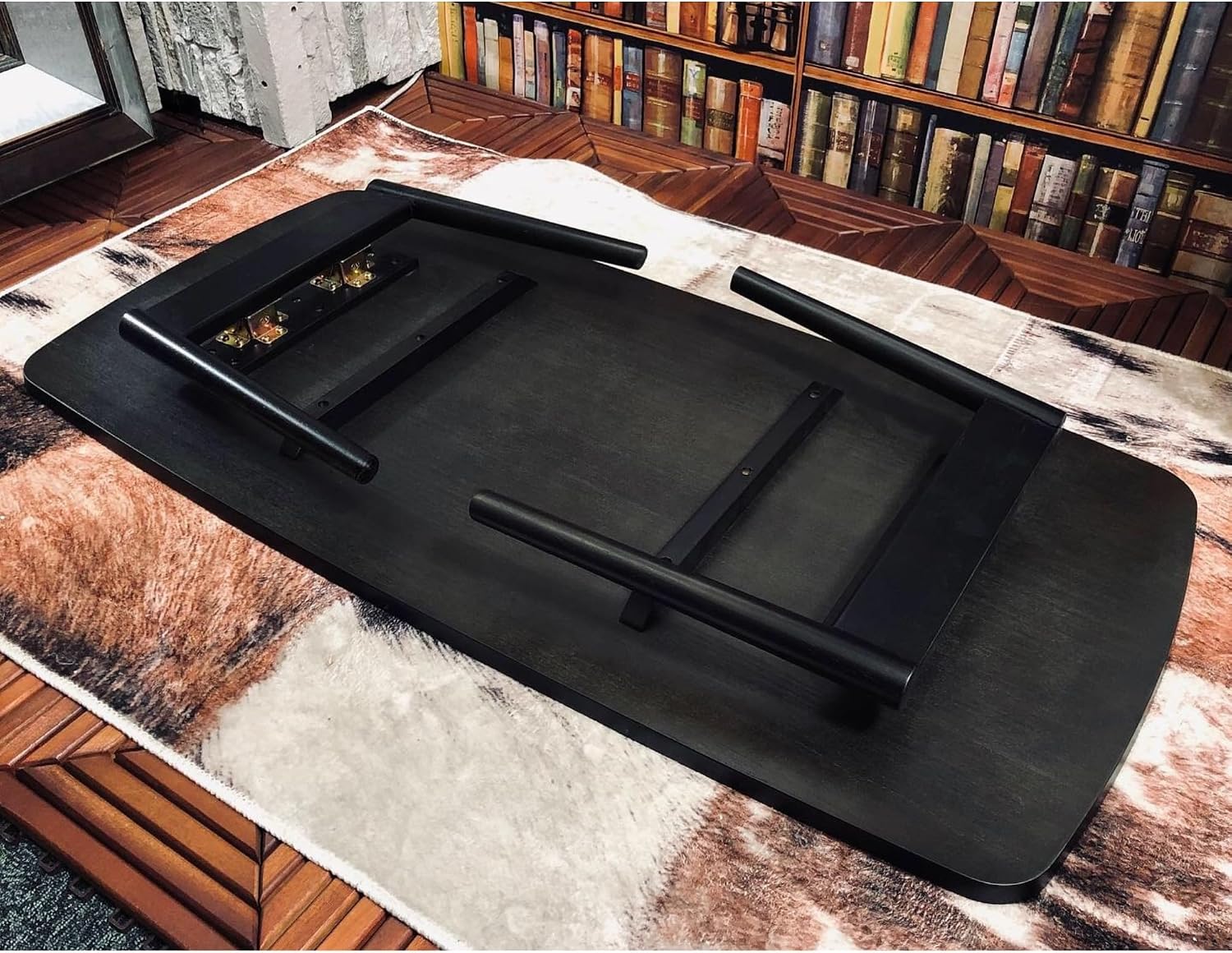AZUMAYA Folding Legs Table W41.3 x D20.5 x H14.0 Inches Natural Oak and Rubber Wood Material Home and Living Coffee Table Black Wooden Color SGS-229BK