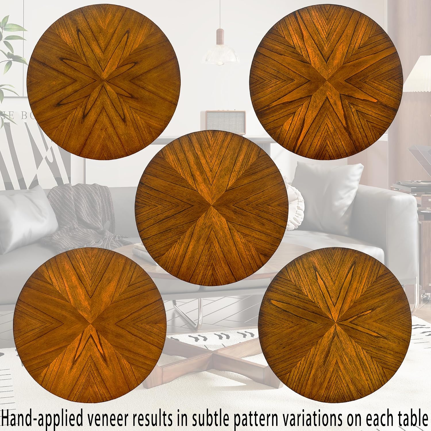 LEEMTORIG Mid Century Modern Round End Side Table Living Room, Walnut End Table Solid Wood Side Table, 23.6' Dia. Large Drum End Table Circle Nightstand Bedroom, Easy Assembly, Brown Walnut CJZ-3223