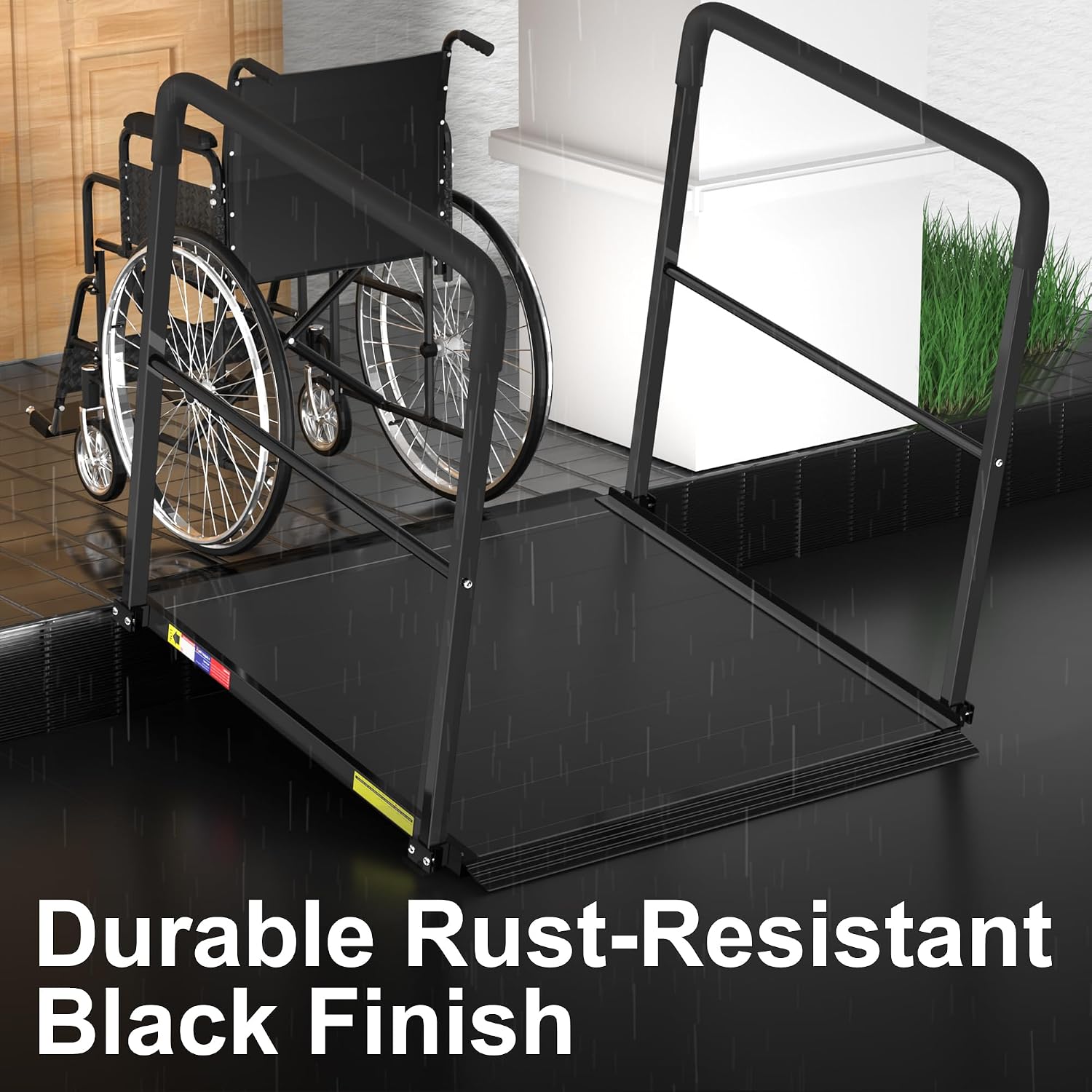 One-Piece Portable Wheelchair Ramp with Dual Side Safety Handrails, 800 Lbs Anti-Slip Aluminum Handicap Threshold Ramp for Home Steps & Doorways, Elderly & Disabled Access