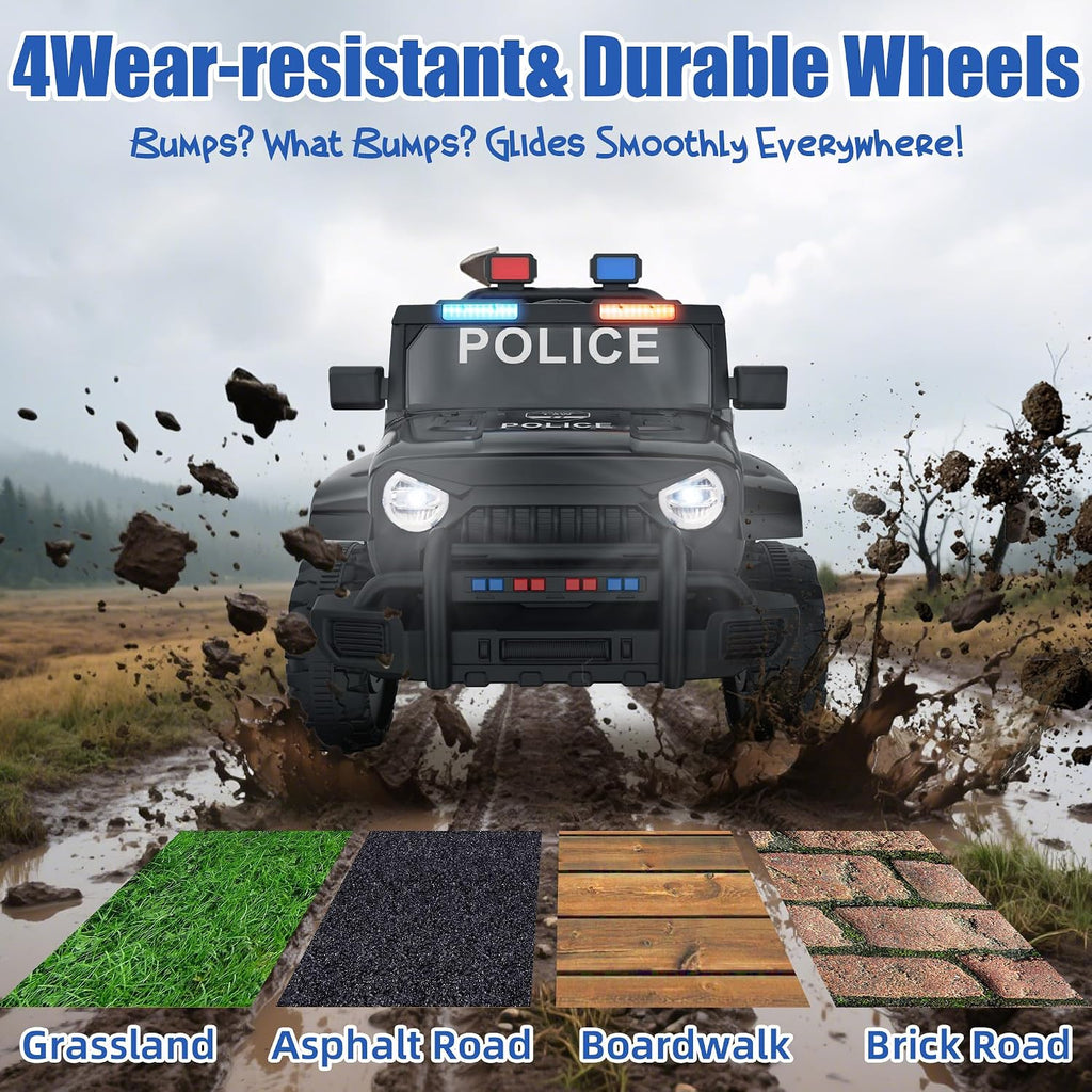 Ride on Police Car, 12V Kids' Electric Vehicles W/Parents Control, Ride on Toys for Toddlers with Music, Four-Wheels Suspension, USB, Headlights, Police Car