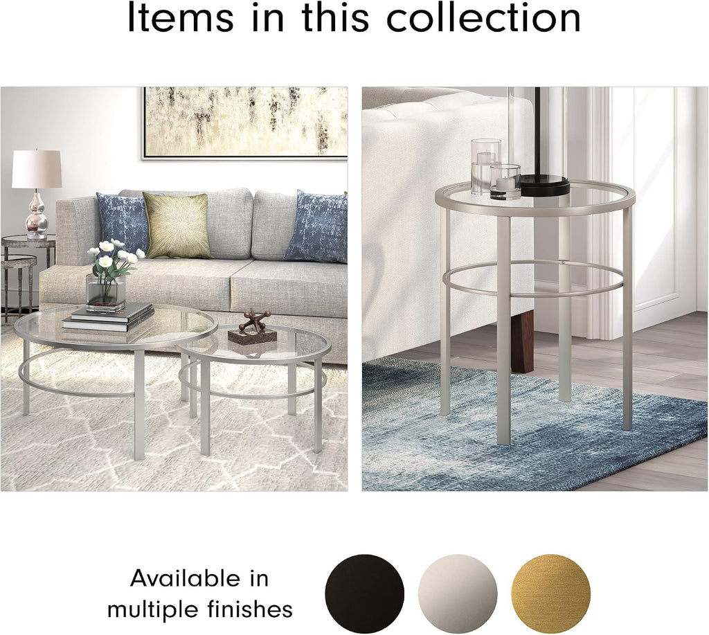 Henn&Hart Round Nested Coffee Table in Satin Nickel, Modern coffee tables for living room, studio apartment essentials, 36' Wide