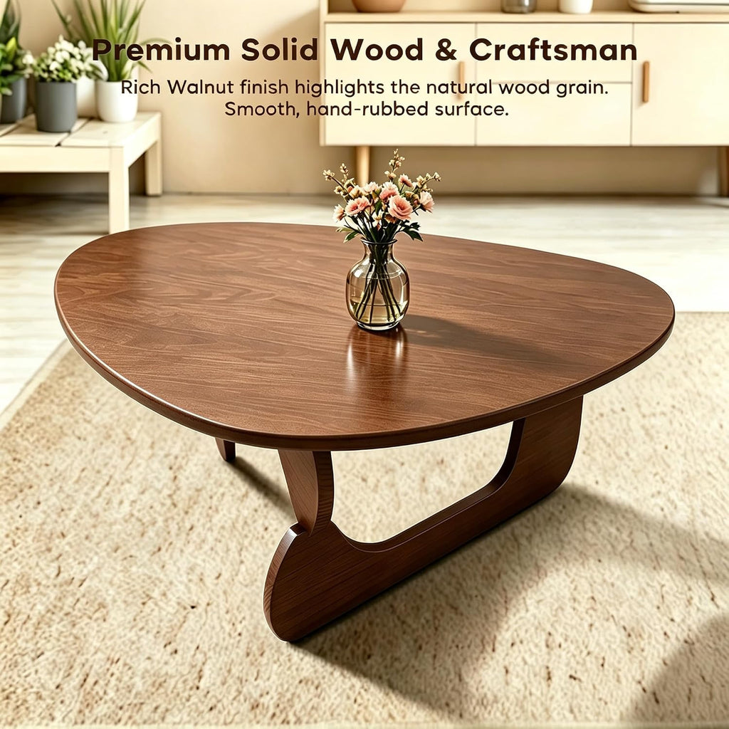 Modern Solid Wood Coffee Table, Unique Triangle Center Table for Living Room,35.4' x 22.8' x 16.5' Walnut