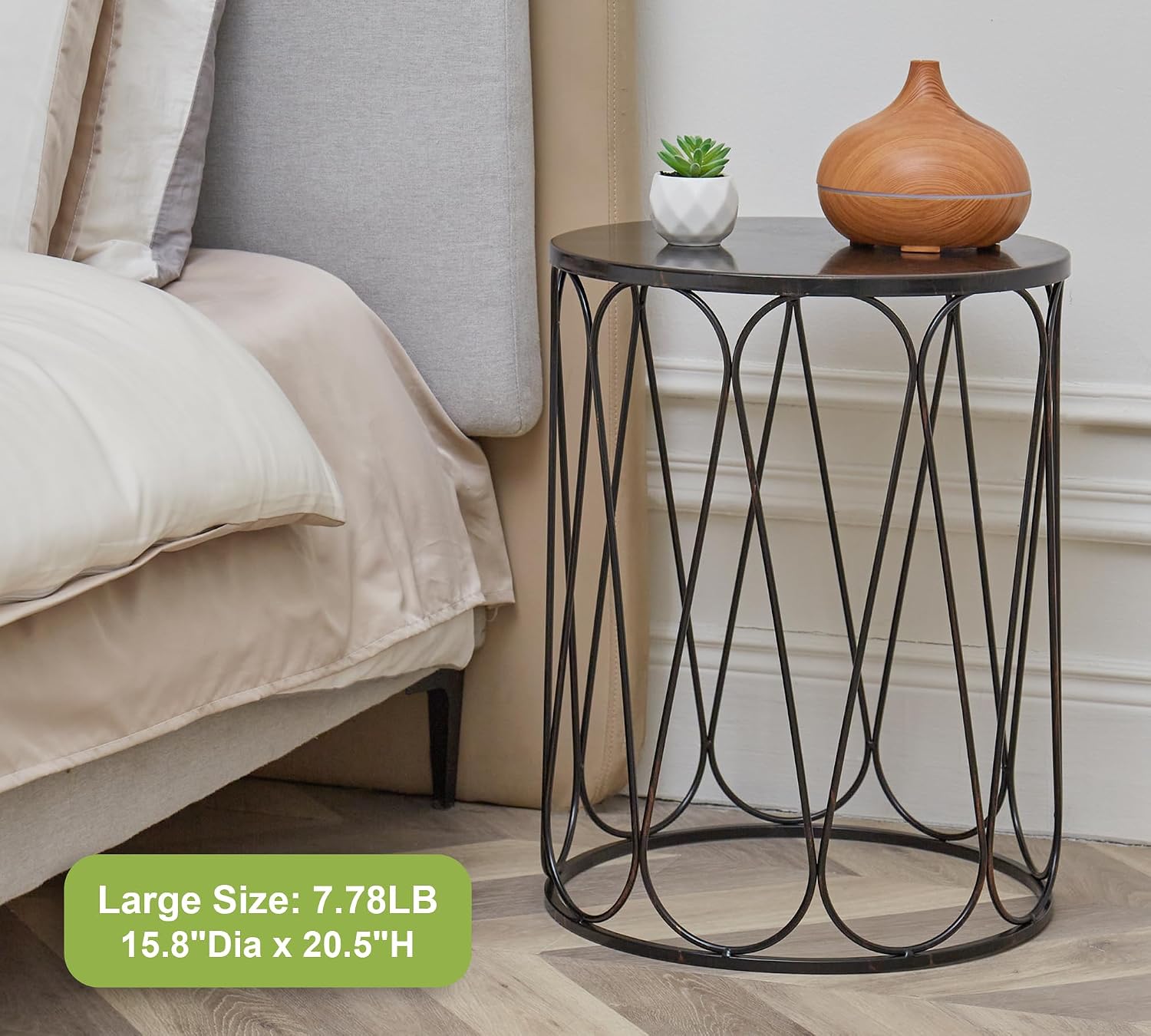 HFHOME Set of 3 Metal Outdoor Side Table, Nesting Round Coffee Table for Indoor Outdoor, Heavy Duty End Tables Plant Stand Living Room Garden Stool - Bronze