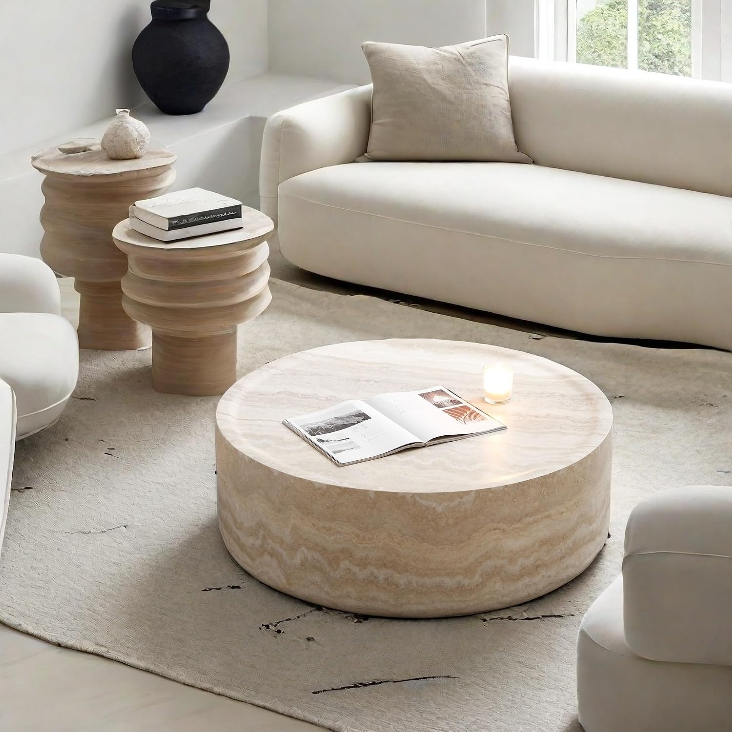 LUMISOL Round Coffee Table for Living Room, Modern Faux Marble Center Table, Accent Circle Tea Table for Bedroom, Office, Apartment, No Need Assembly, 31.49'L x 31.49' W x 12' H, Marble