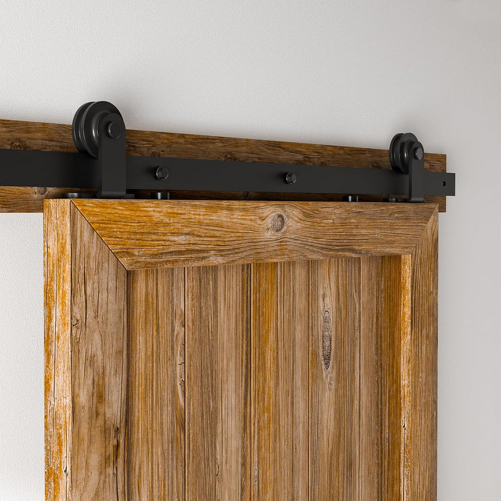 14FT Sliding Barn Door Hardware Kit for Single Door Easy to Install Smoothly and Quietly Barn Door Track Fit 84' Wide and 1 3/8' - 2' Thickness Single Wood Door Black (T Shape)