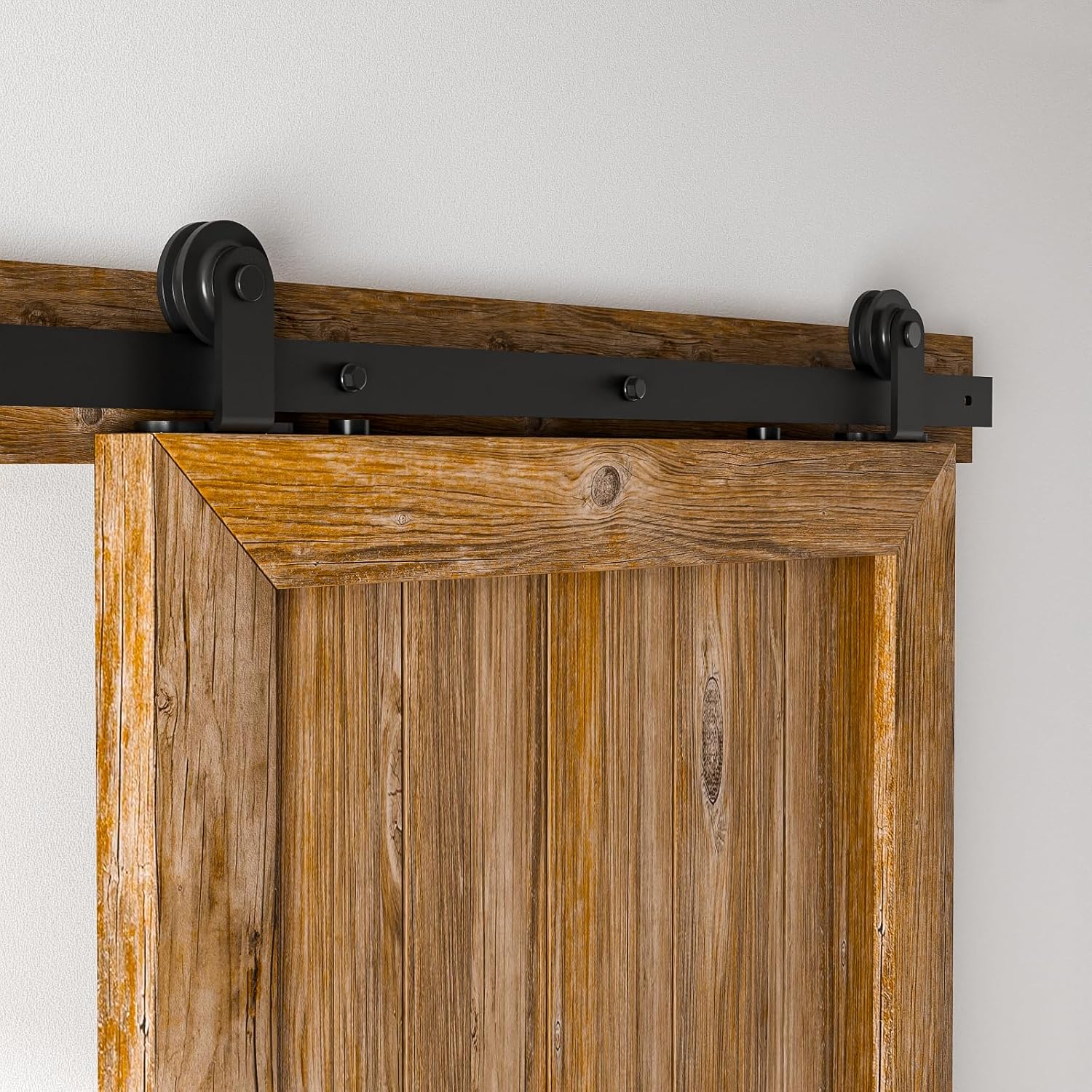 14FT Sliding Barn Door Hardware Kit for Single Door Easy to Install Smoothly and Quietly Barn Door Track Fit 84' Wide and 1 3/8' - 2' Thickness Single Wood Door Black (T Shape)
