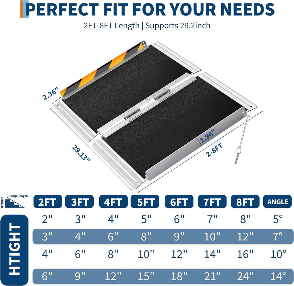 Aluminum Portable Wheelchair Ramp Folding Ramp w/Non-Slip Surface, Threshold for Home Steps, Scooter for Car, Doorways, Curbs & Stairs, 600 Lbs Capacity