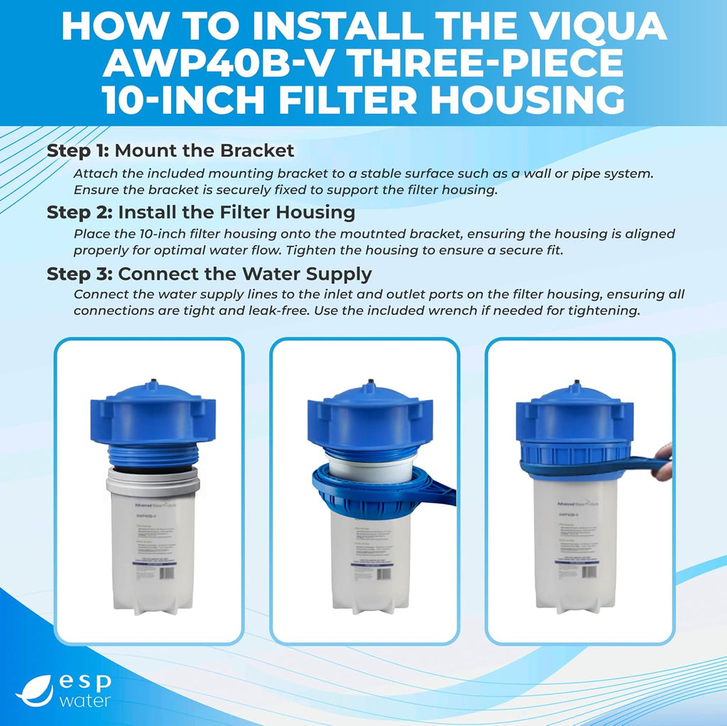 Viqua AWP40B-V Industrial Water Filter Housing Kit – Big Blue 10 x 4.5 Inch High-Flow Inline Canister with Bracket and Wrench for Whole House, Main Line, and Filtration Systems
