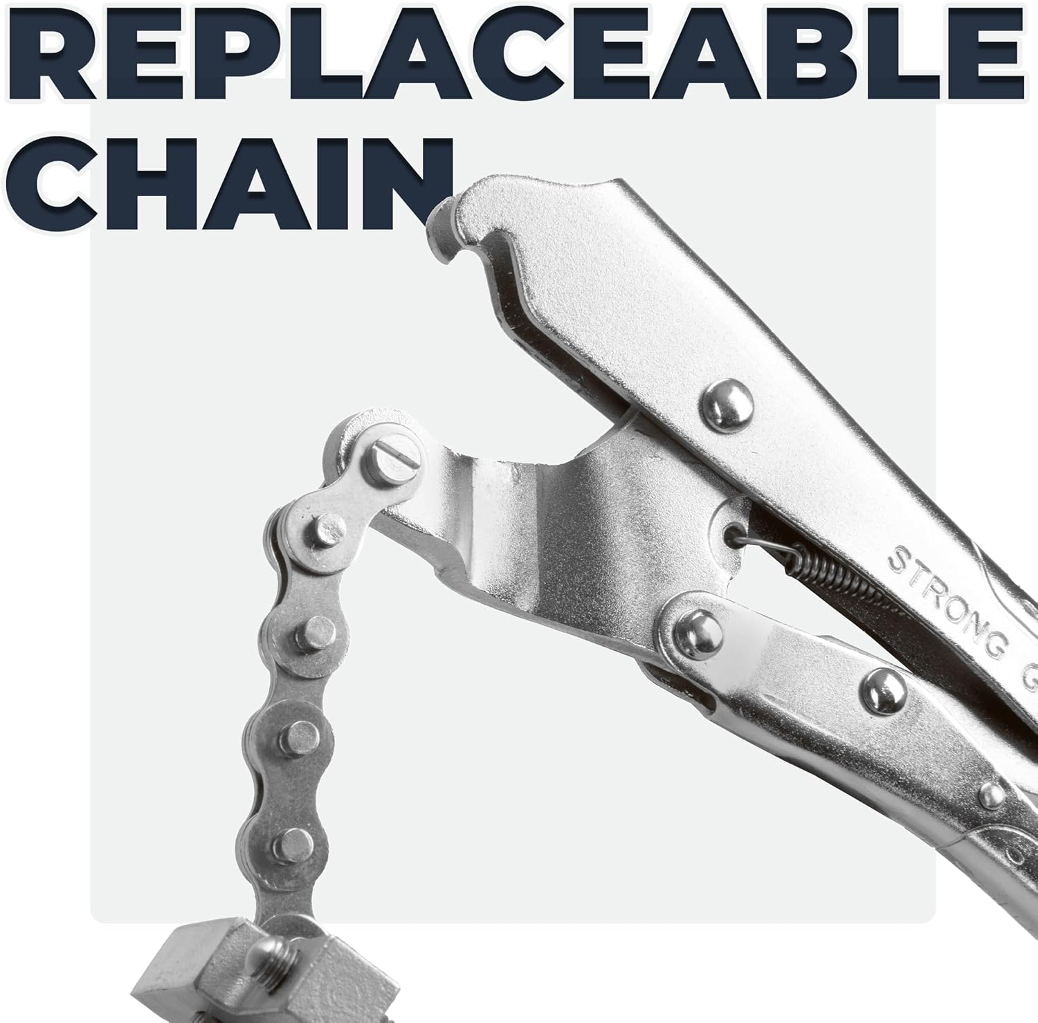 Strong Hand Tools, The Python, Pipe Alignment Chain Pliers, Adjustable Stainless-Steel Contacts, Replaceable Nickel Plated 48' Chain, 14' Max Diameter, PCA2048