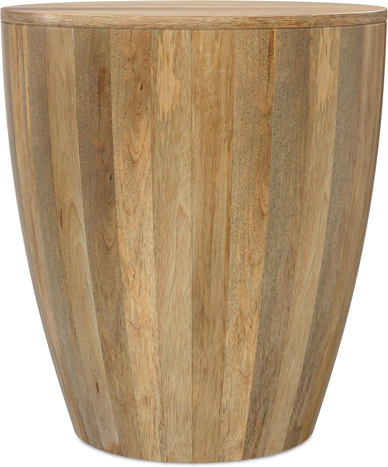 SIMPLIHOME Elmbrook End Table - 21 inch Wide Solid Mango Wood Round Drum Table with Vertical Panel Detailing in Natural, Modern Nightstand or Plant Stand for Living Room or Bedroom, Assembled