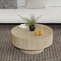 Round Coffee Table, Handcrafted Fluted Drum Coffee Tables Modern Wood Coffee Table Circle Drum Center Table for Living Room, Apartment (Travertine Round)