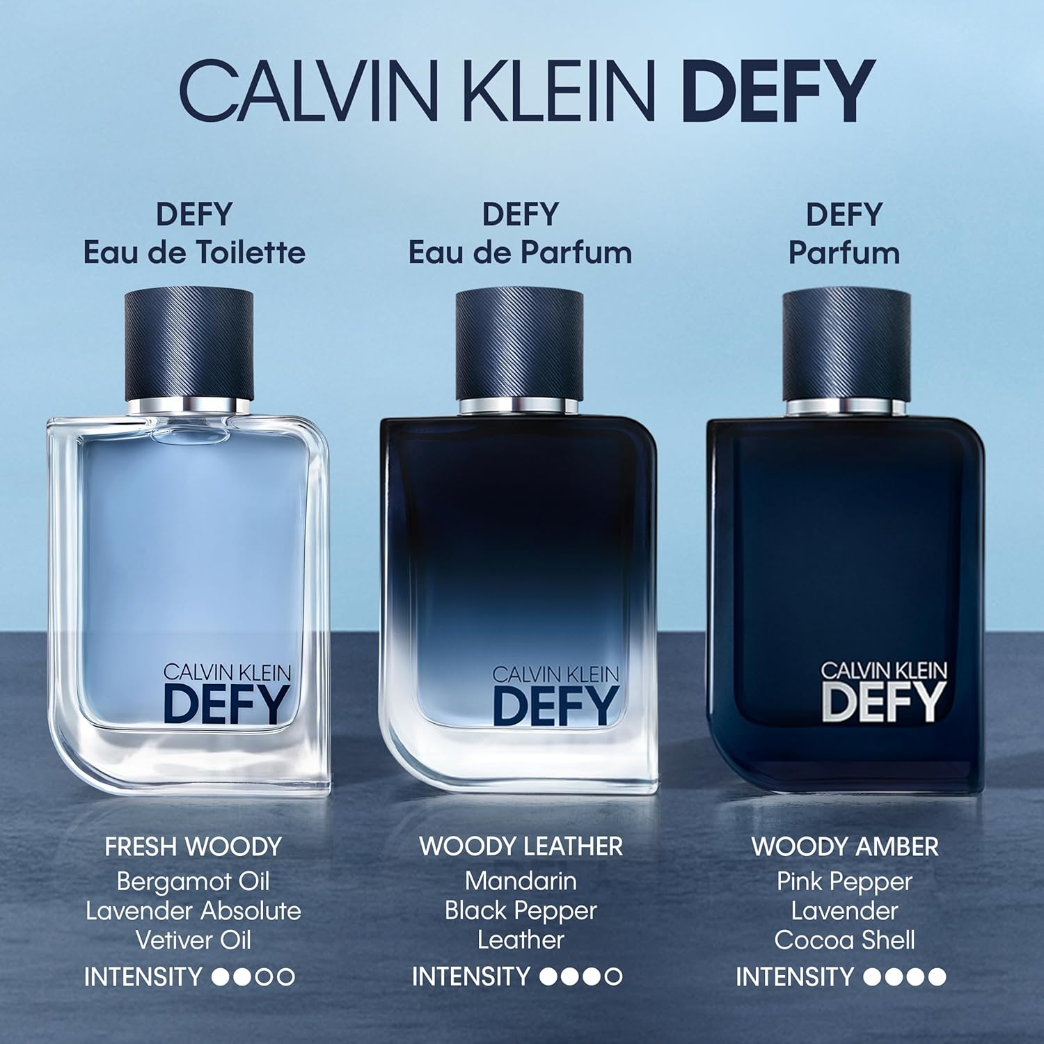 Calvin Klein Defy Eau de Toilette – Woody Men's Cologne – With Notes of Bergamot Oil, Lavender Absolute & Vetiver Oil – Long Lasting Fragrance