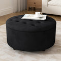 30 Inch Round Storage Ottoman,Modern Tufted Ottomans,Circular Coffee Table with Removable Top,Upholstered Large Ottoman with Storage Footrest Stool for Bedroom Living Room (Black)