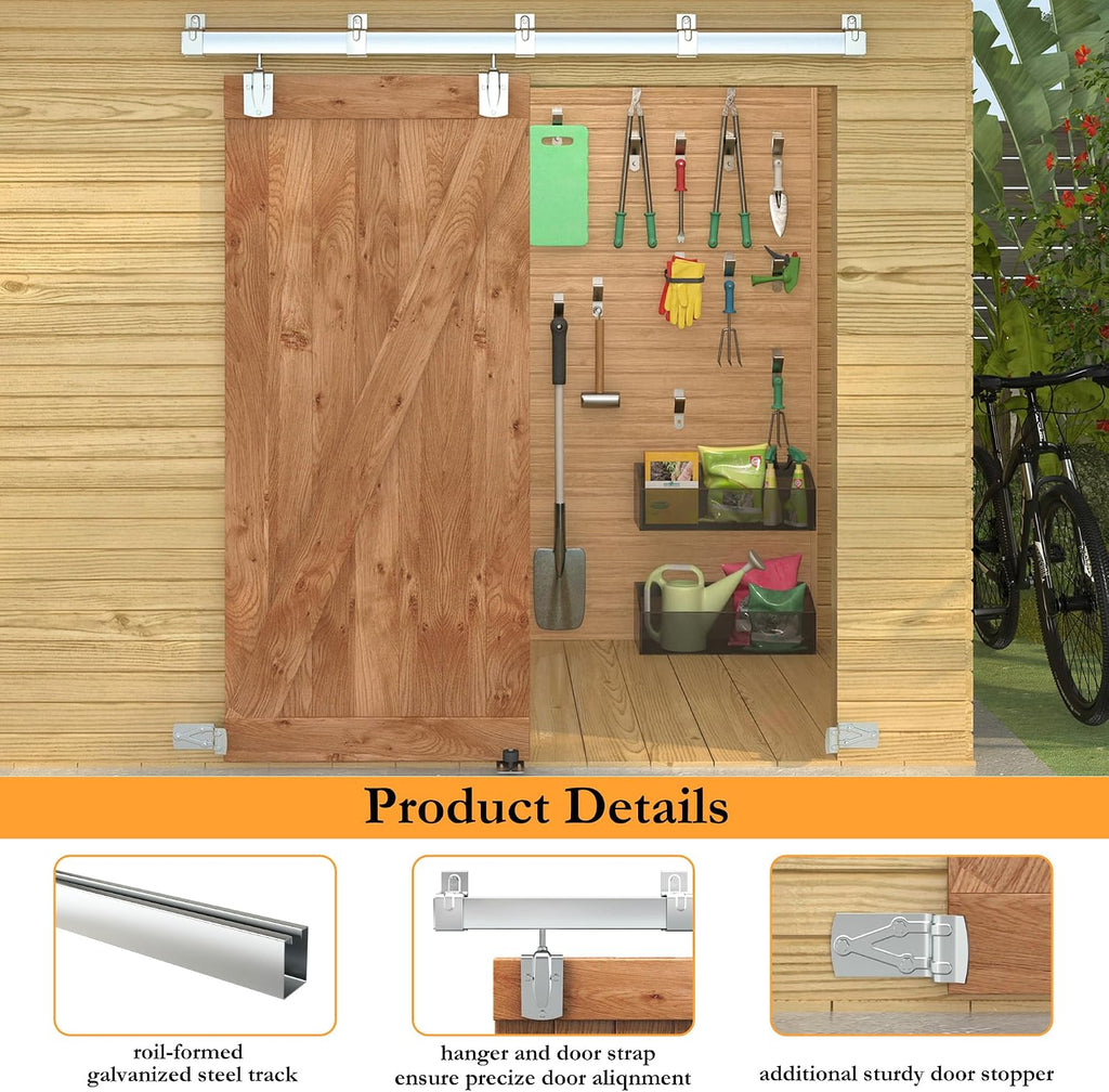 8FT Box Rail Exterior Barn Door Hardware Kit, Sliding Heavy Duty Barn Door Track, Wall Mount Barn Door Hardware with 5 Track Brackets(Silver)