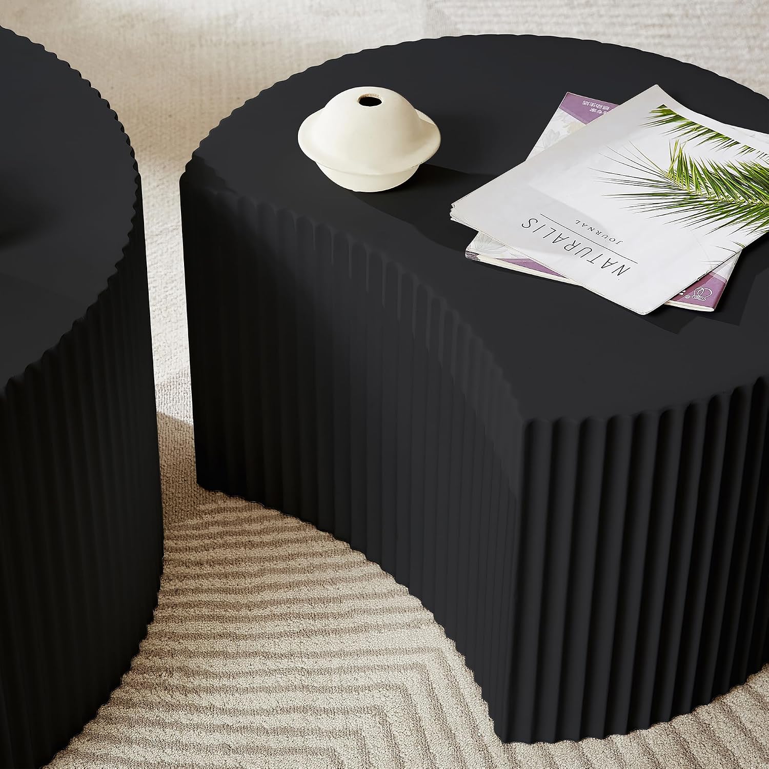 JUSTONE Set of 3 Black Round Coffee Table Set Side Table End Table for Living Room, Drum Round 3 Peice Nesting Coffee Modern Coffee Table for Apartment Office,No Assembly (3PCS,Black)