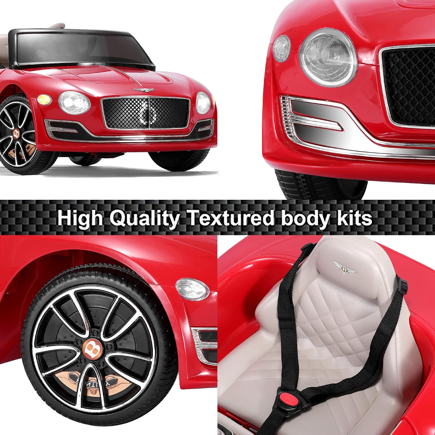 SEHOMY 12V Electric Ride On Car with Remote, Bentley Licensed Motorized Vehicles for Kids Ages 3-8, Battery Powered Children Toy Cars, 4 Wheels, LED Headlights, MP3, Horn, TF Card, USB Port, Red