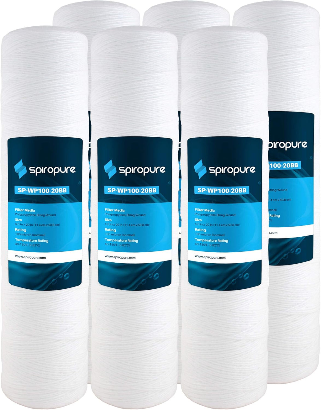 SpiroPure 20x4.5 100 Micron Sediment Filter WPX100BB20P 355226-43 (6 Pack)