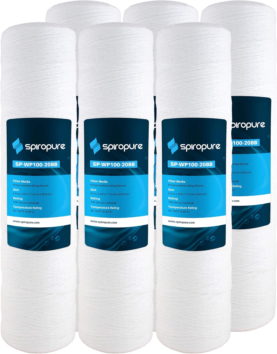 SpiroPure 20x4.5 100 Micron Sediment Filter WPX100BB20P 355226-43 (6 Pack)