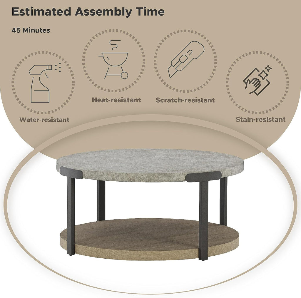 Signature Design by Ashley Darthurst Contemporary Table Set with Lower Shelf and Casters, Set of 3, Light Brown & Metallic