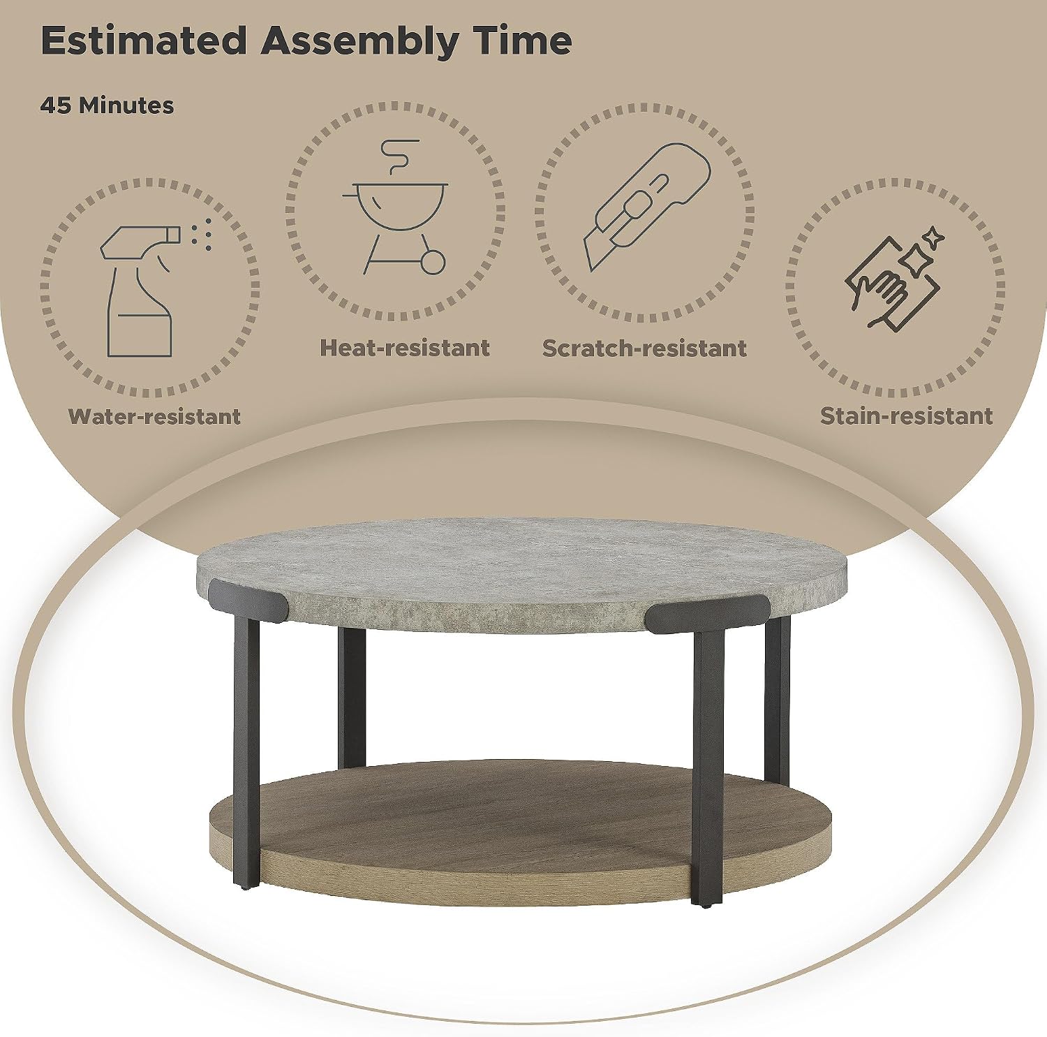 Signature Design by Ashley Darthurst Contemporary Table Set with Lower Shelf and Casters, Set of 3, Light Brown & Metallic