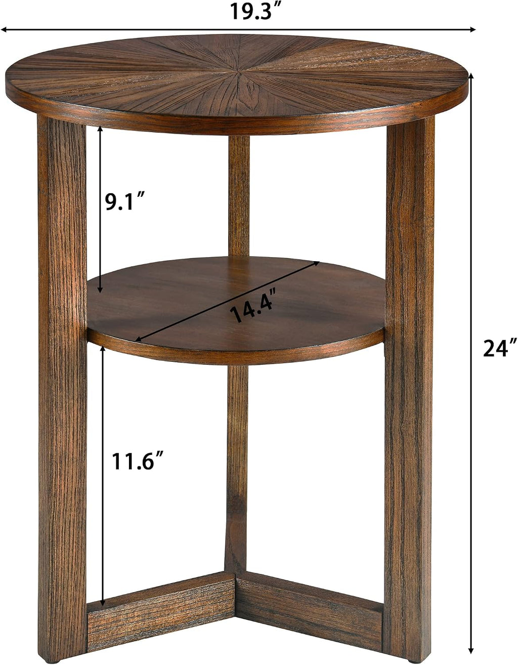 PADMA HOUSE 19.3' Round Wood End Table, 2-Tier Solid Wood Rounded Accent Side Table Circle Nightstand Table with Storage Shelf Vintage Furniture for Home Living Room Bedroom,Rustic Brown 3338NC