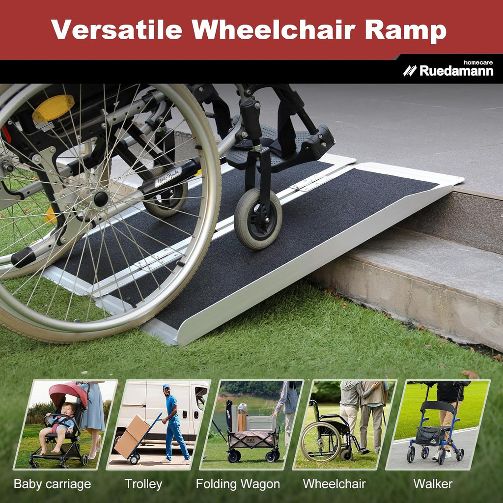 Ruedamann 4 FT Wheelchair Ramp, 30.3'' Wide Portable Ramps for Wheelchairs for Home, Non-Slip Aluminum Ramps with Handle, 600 LBS Capacity Wheelchair Ramps for Home Steps, Doorways, Door Entry, Stairs