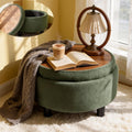 Round Storage Ottoman with Reversible Tray Lid, 25' Upholstered Button Tufted Coffee Table with Storage Foot Rest Stool for Living Room, Bedroom, Entryway, Green