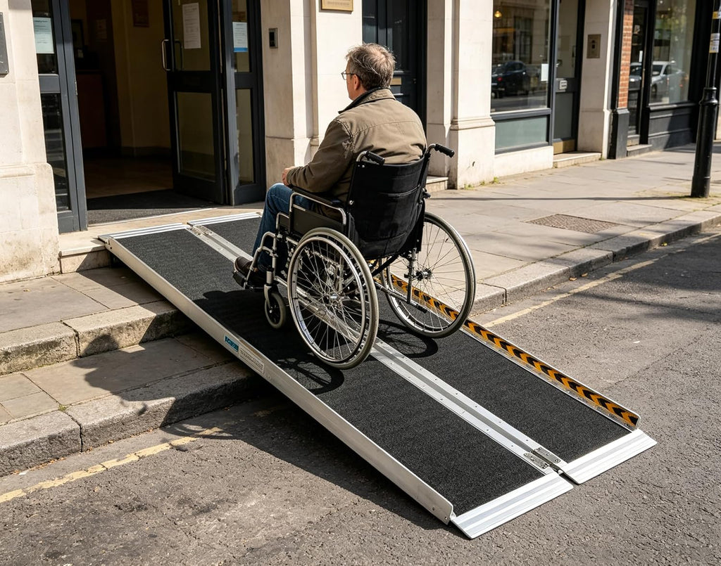 4 Feet Aluminum Folding Wheelchair Ramp for Home Steps | Non-Skid Handicap Threshold Wheel Chair Ramp for Home Steps, Stairs, Entry, Threshold, Doorways, 600LBS Capacity,28in Wide