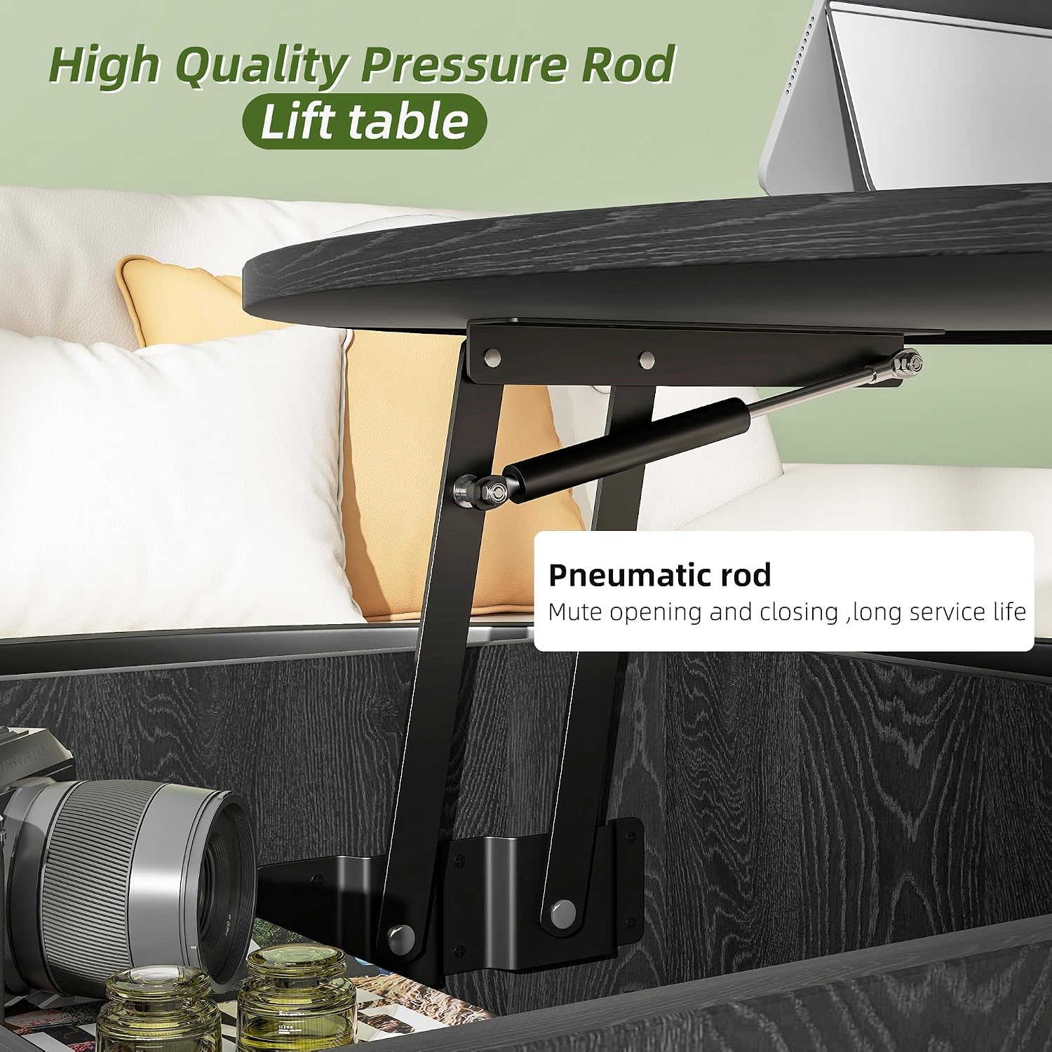HOJINLINERO Round Lift Top Coffee Table,with Storage Hidden Compartment,Wood Farmhouse Coffee Table Decor