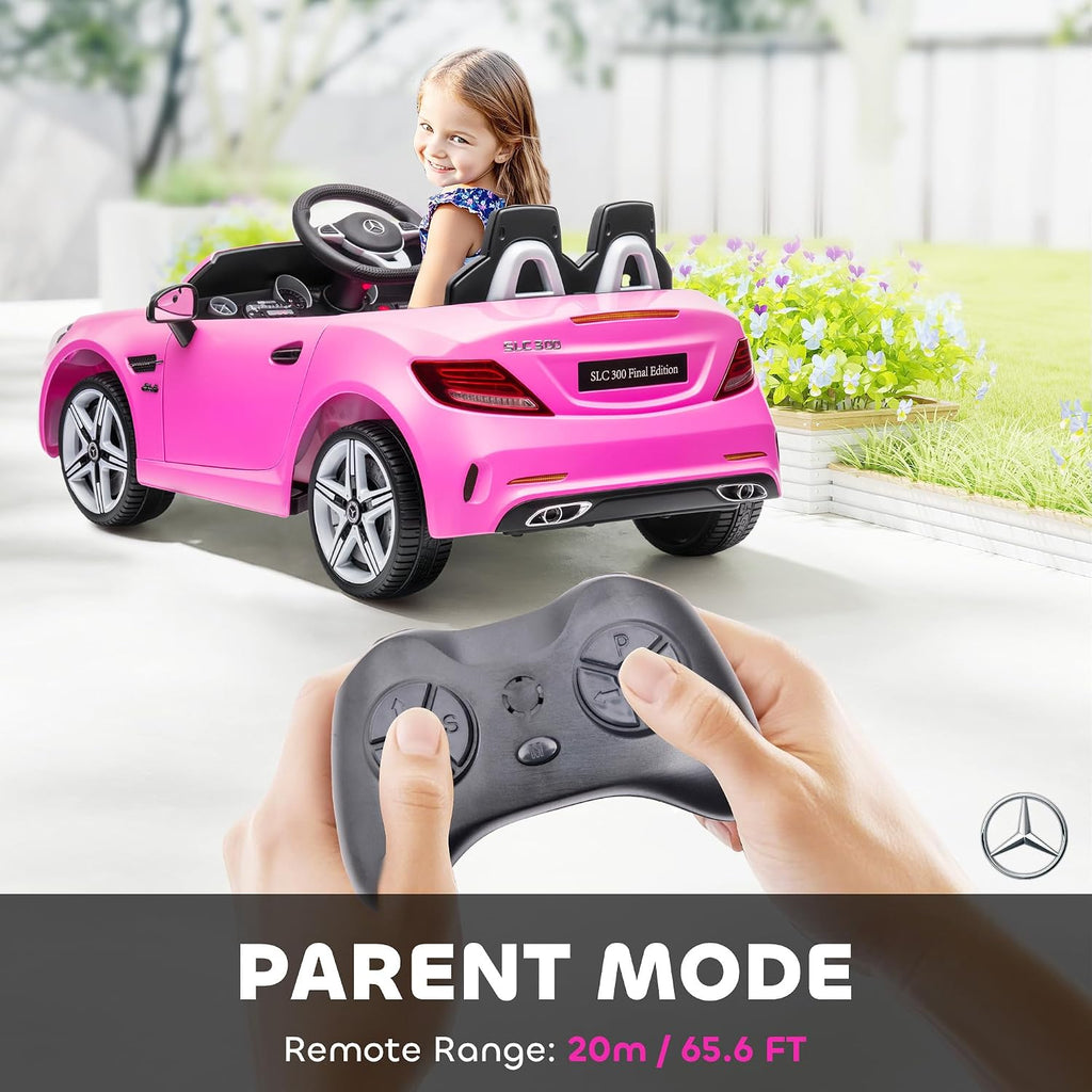 Aosom Mercedes SLC 300 Licensed 12V Ride On Car for Kids with Remote Control, 2 Speeds, Battery Powered Kids Electric Car with Music, Lights, Suspension for 3-6 Years Old, Pink