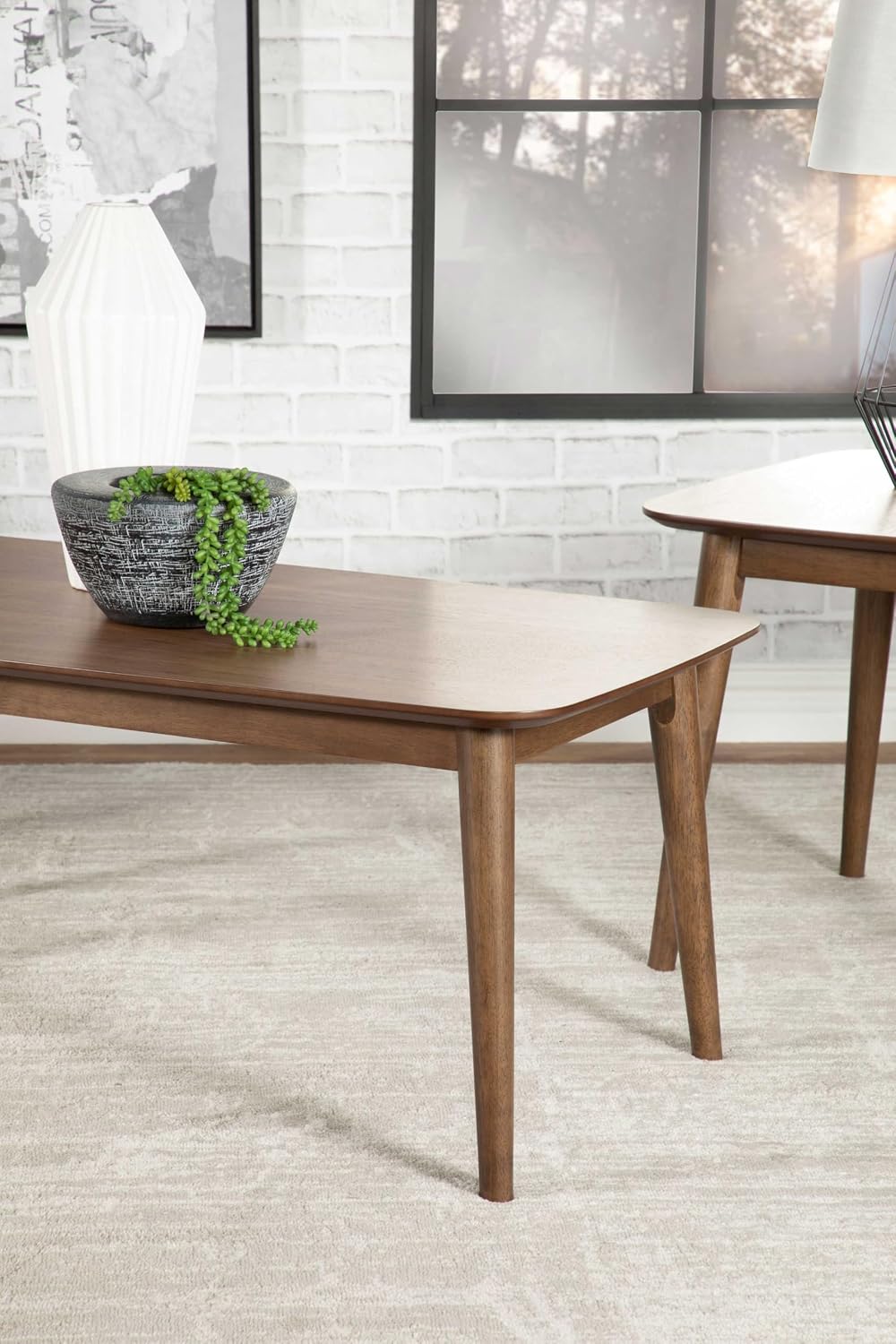 Coaster Home Furnishings - Radley - Wood - 3-Piece Rectangular Coffee Table Set with Chamfered Edges and Flared Legs - Mid-Century Modern Style - Living Room- Natural Walnut - 753524